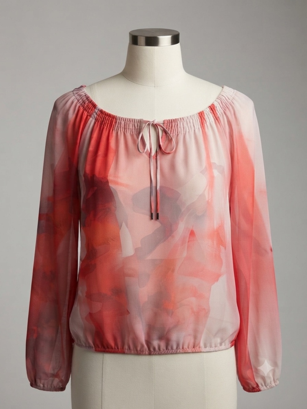 Tahari Pink to Coral Ombre Elastic-Neck Blouse